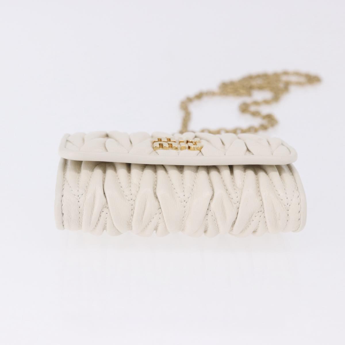 Miu Miu Matelasse Chain Shoulder Pouch Shoulder Bag Leather White Auth 194749M