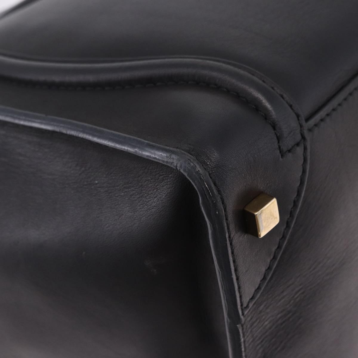 CELINE Luggage Mini shopper Hand Bag Calf Skin Black Silver Auth 194754V