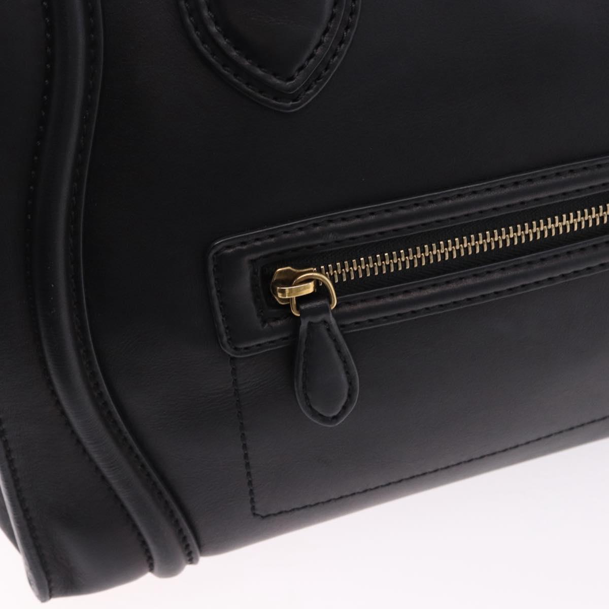 CELINE Luggage Mini shopper Hand Bag Calf Skin Black Silver Auth 194754V
