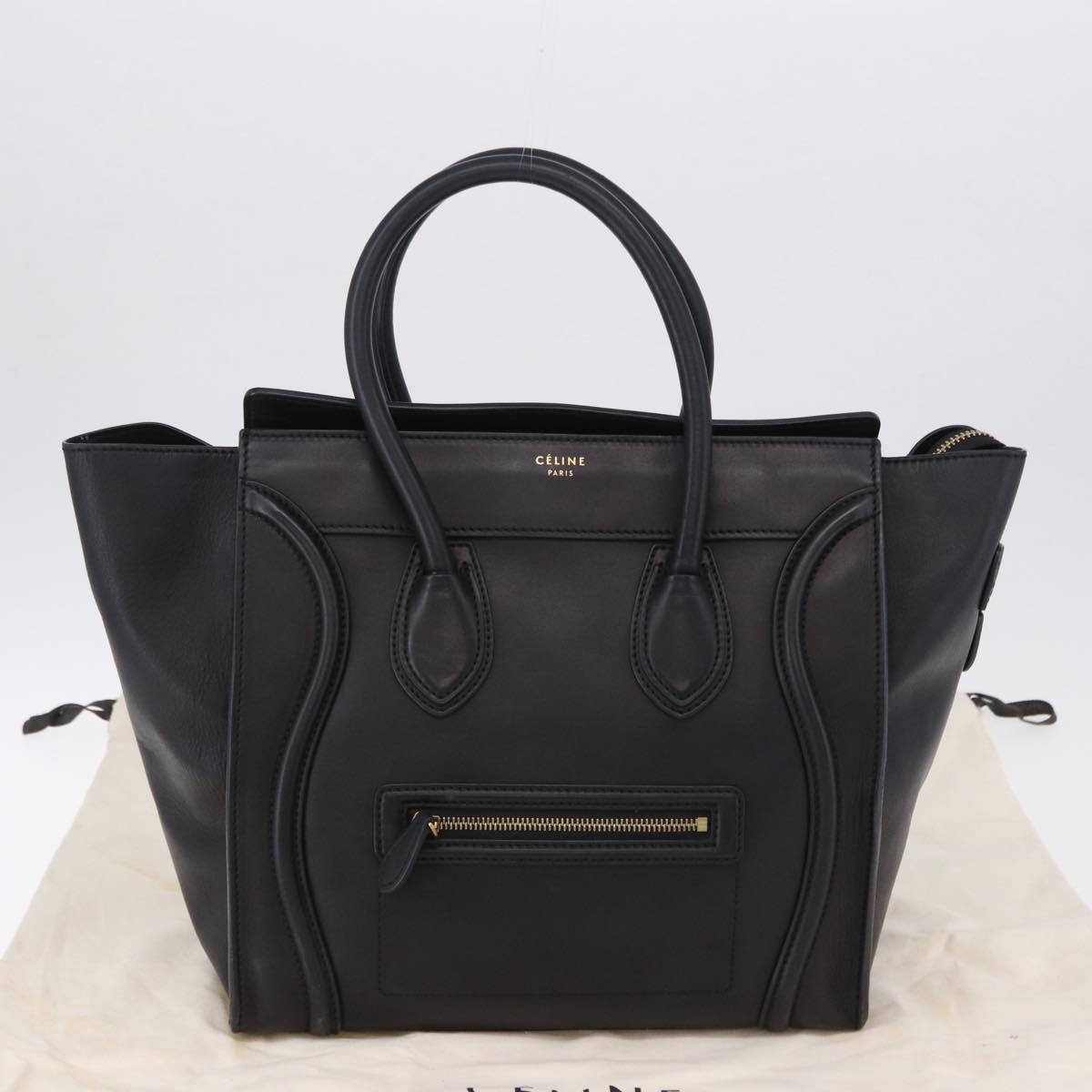 CELINE Luggage Mini shopper Hand Bag Calf Skin Black Silver Auth 194754V