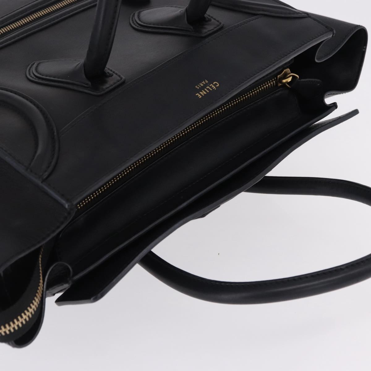 CELINE Luggage Mini shopper Hand Bag Calf Skin Black Silver Auth 194754V