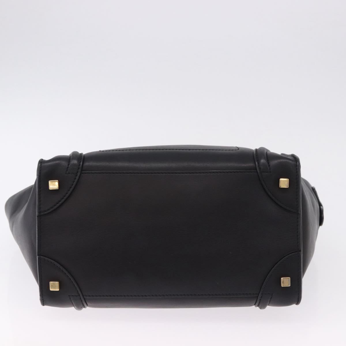CELINE Luggage Mini shopper Hand Bag Calf Skin Black Silver Auth 194754V