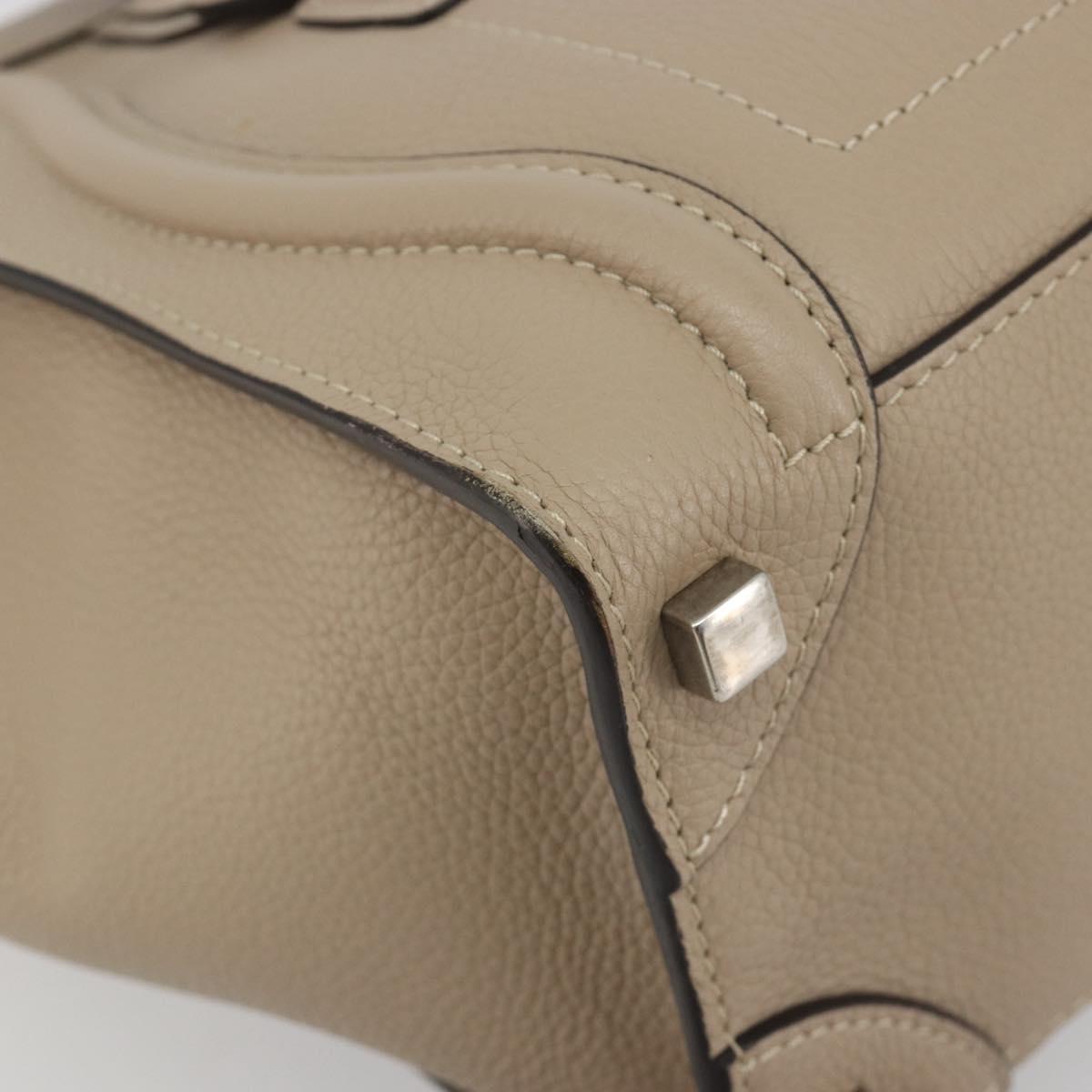 CELINE Luggage Micro shopper Hand Bag Leather Beige Auth 194755SAM