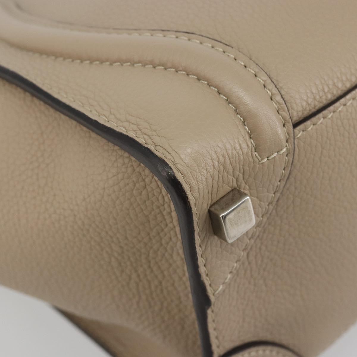 CELINE Luggage Micro shopper Hand Bag Leather Beige Auth 194755SAM