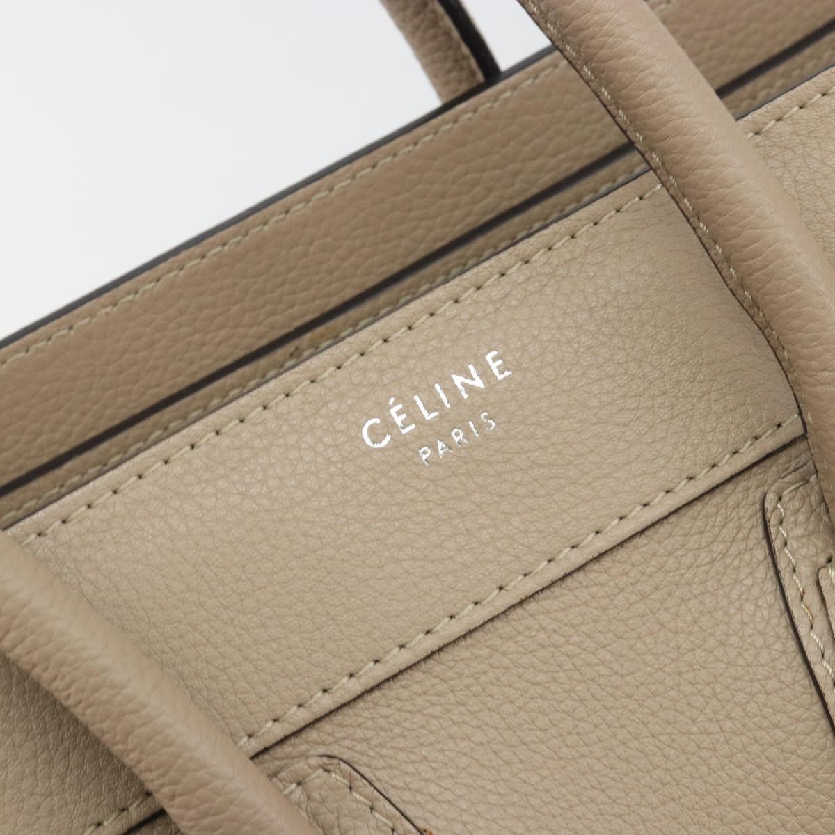 CELINE Luggage Micro shopper Hand Bag Leather Beige Auth 194755SAM
