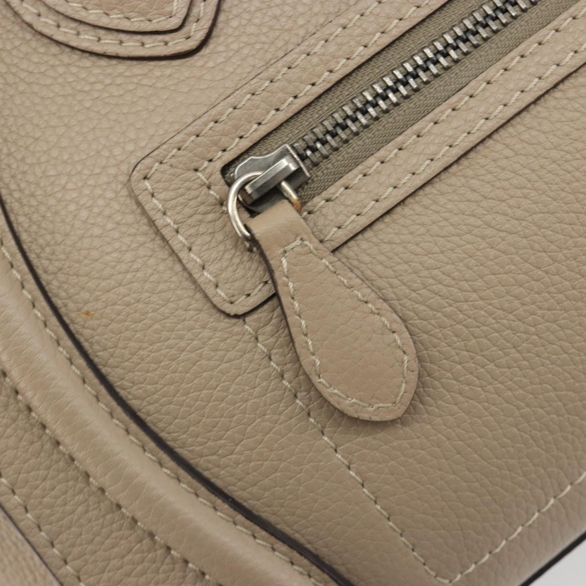 CELINE Luggage Micro shopper Hand Bag Leather Beige Auth 194755SAM