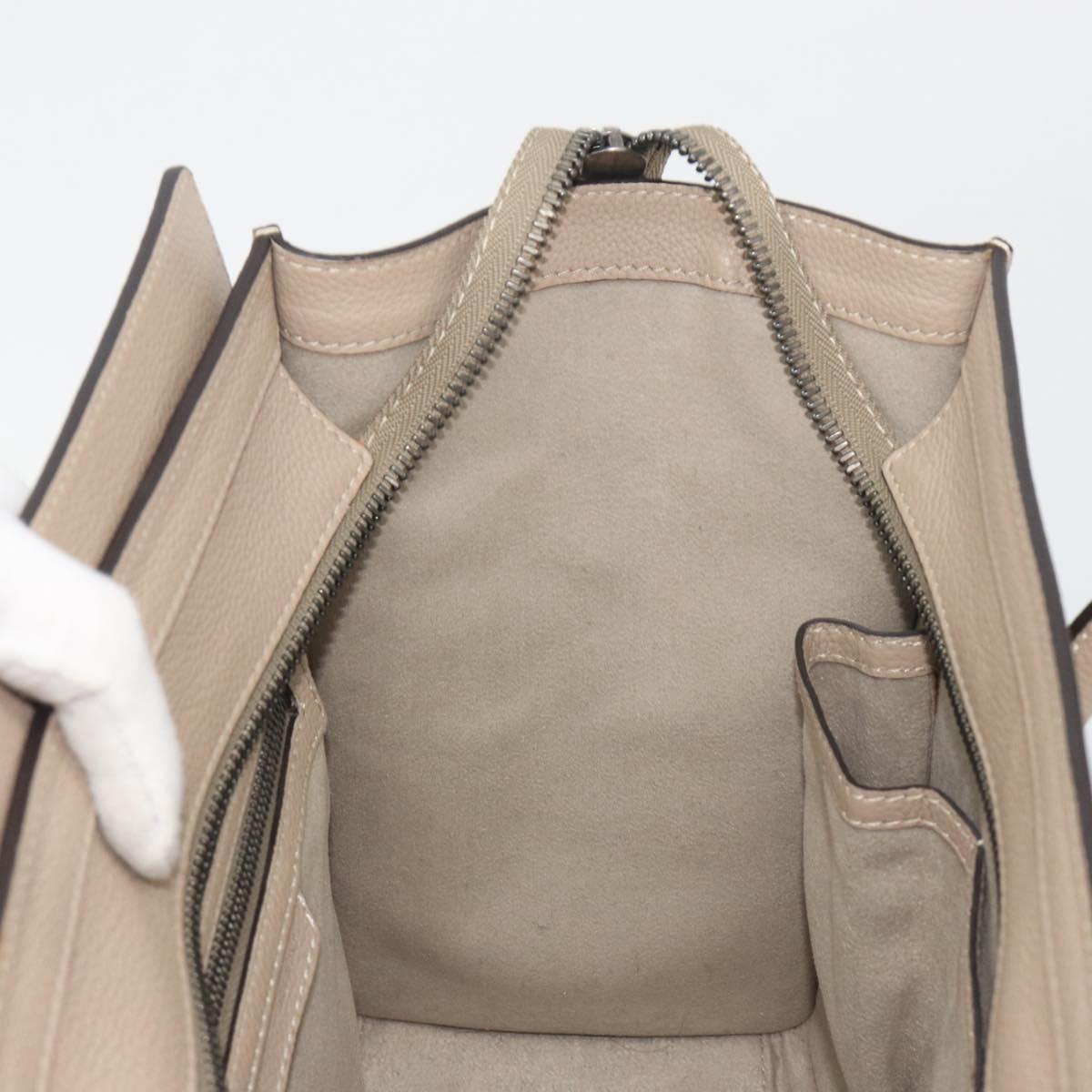 CELINE Luggage Micro shopper Hand Bag Leather Beige Auth 194755SAM
