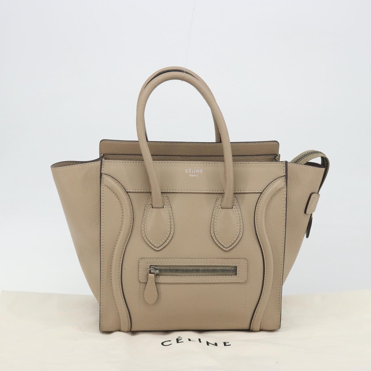 CELINE Luggage Micro shopper Hand Bag Leather Beige Auth 194755SAM