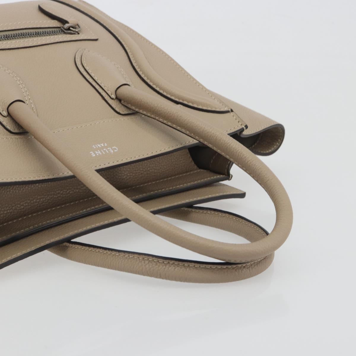 CELINE Luggage Micro shopper Hand Bag Leather Beige Auth 194755SAM
