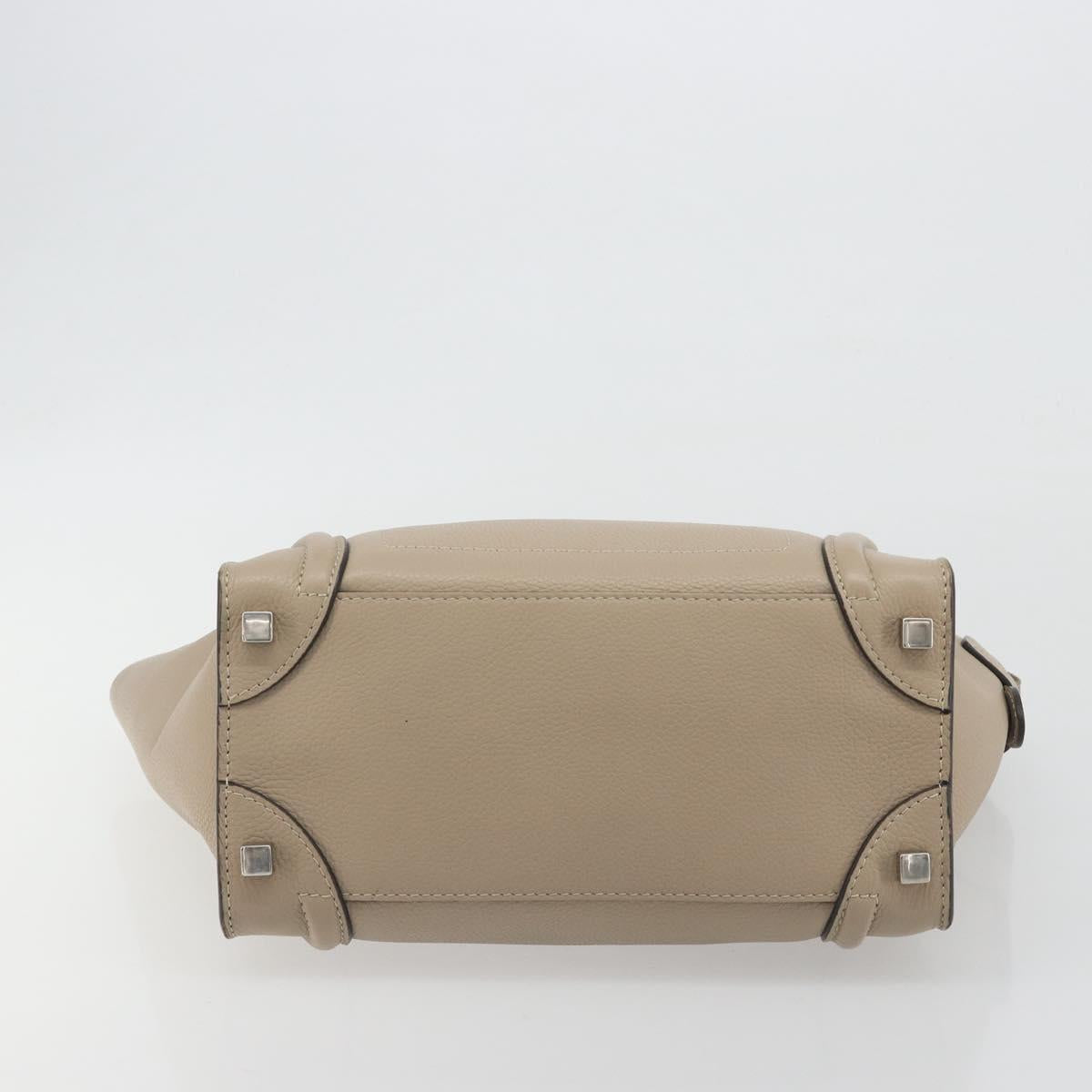 CELINE Luggage Micro shopper Hand Bag Leather Beige Auth 194755SAM