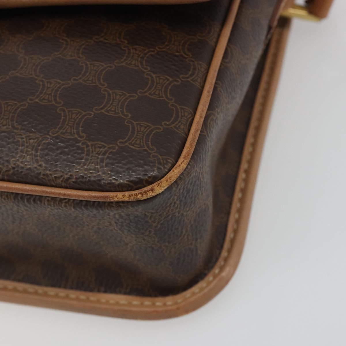 CELINE Macadam Canvas Circle Shoulder Bag PVC Leather Brown Gold Auth 194756