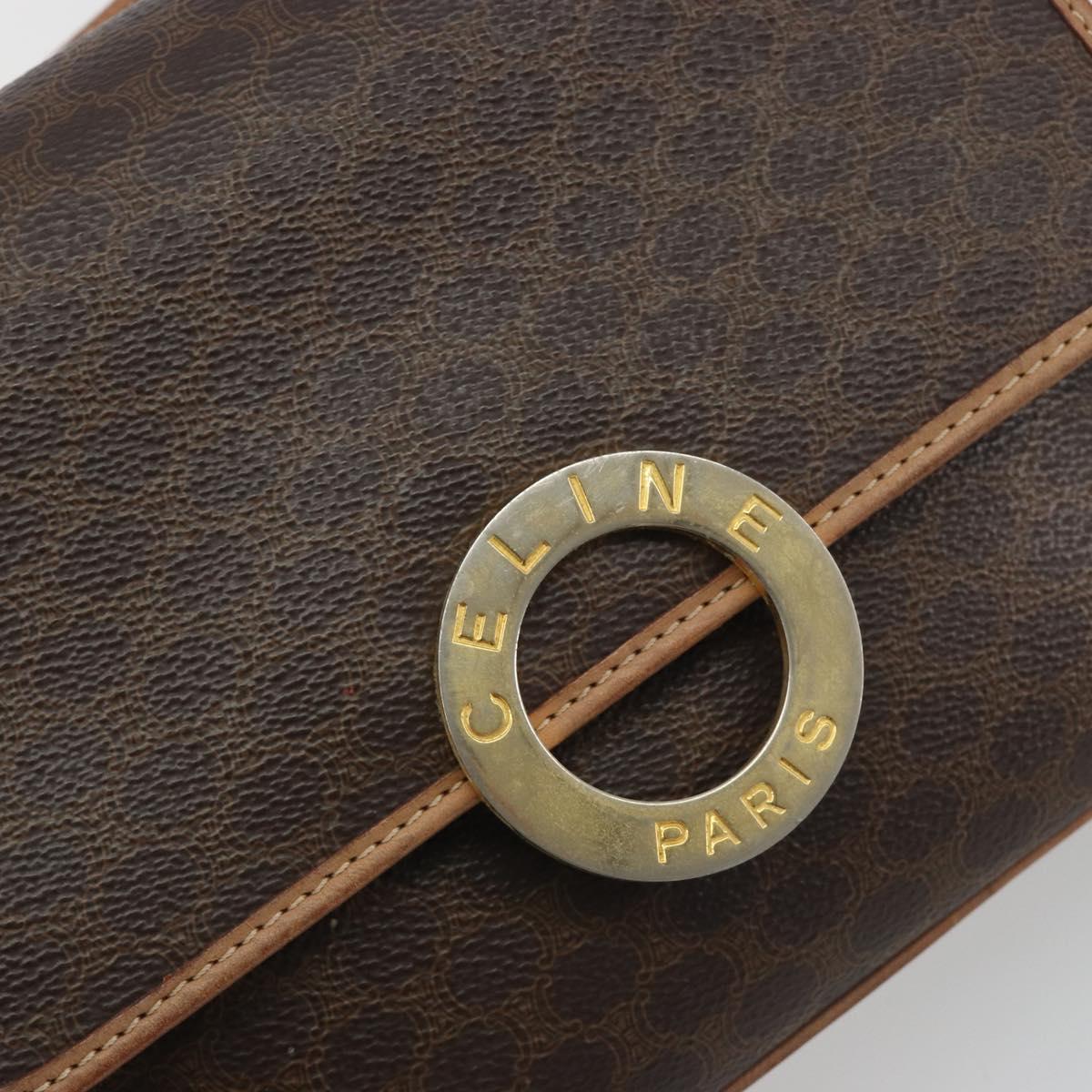 CELINE Macadam Canvas Circle Shoulder Bag PVC Leather Brown Gold Auth 194756