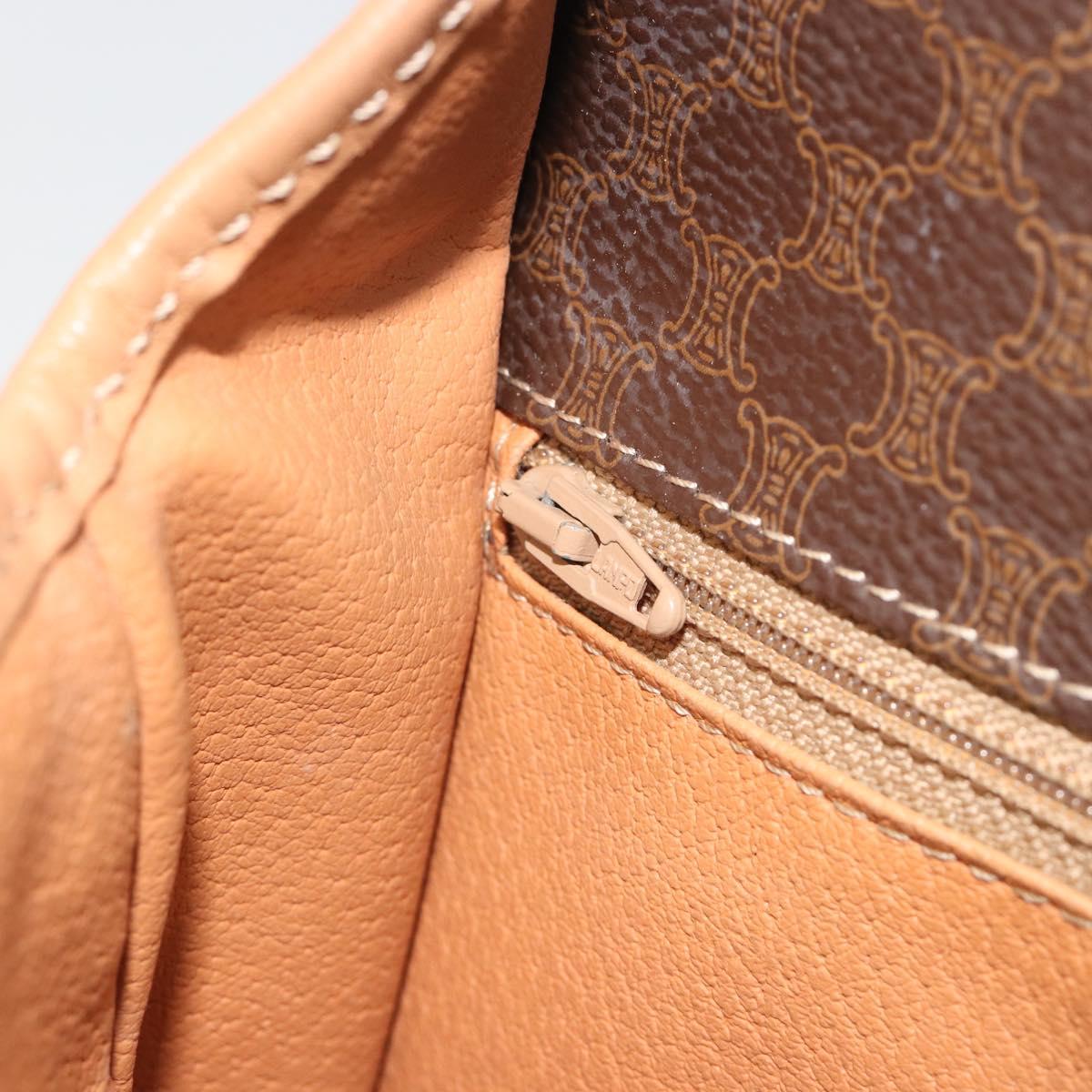 CELINE Macadam Canvas Circle Shoulder Bag PVC Leather Brown Gold Auth 194756