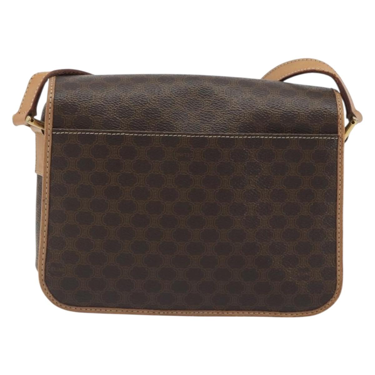CELINE Macadam Canvas Circle Shoulder Bag PVC Leather Brown Gold Auth 194756