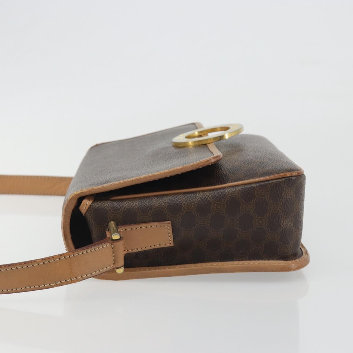 CELINE Macadam Canvas Circle Shoulder Bag PVC Leather Brown Gold Auth 194756