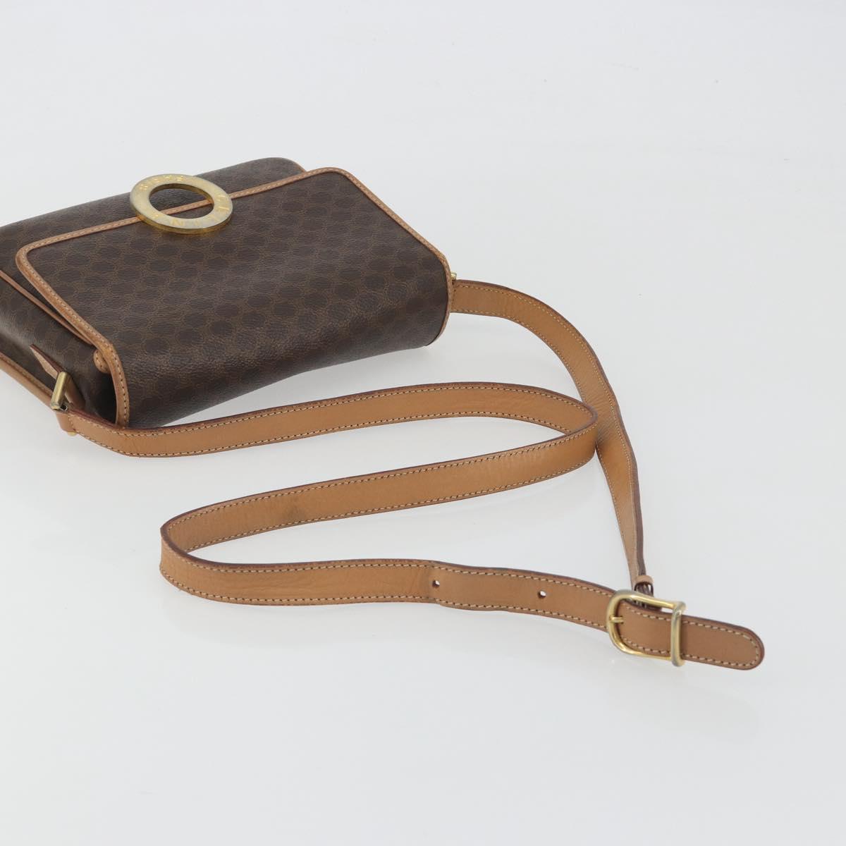 CELINE Macadam Canvas Circle Shoulder Bag PVC Leather Brown Gold Auth 194756