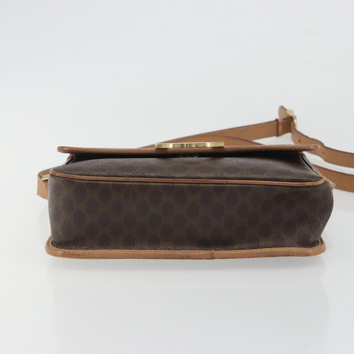 CELINE Macadam Canvas Circle Shoulder Bag PVC Leather Brown Gold Auth 194756