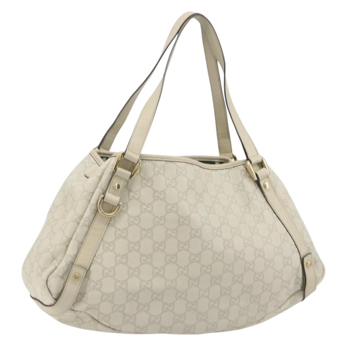 GUCCI GG Canvas Guccissima Abbey Tote Bag Leather White Gold 130736 Auth 194757V