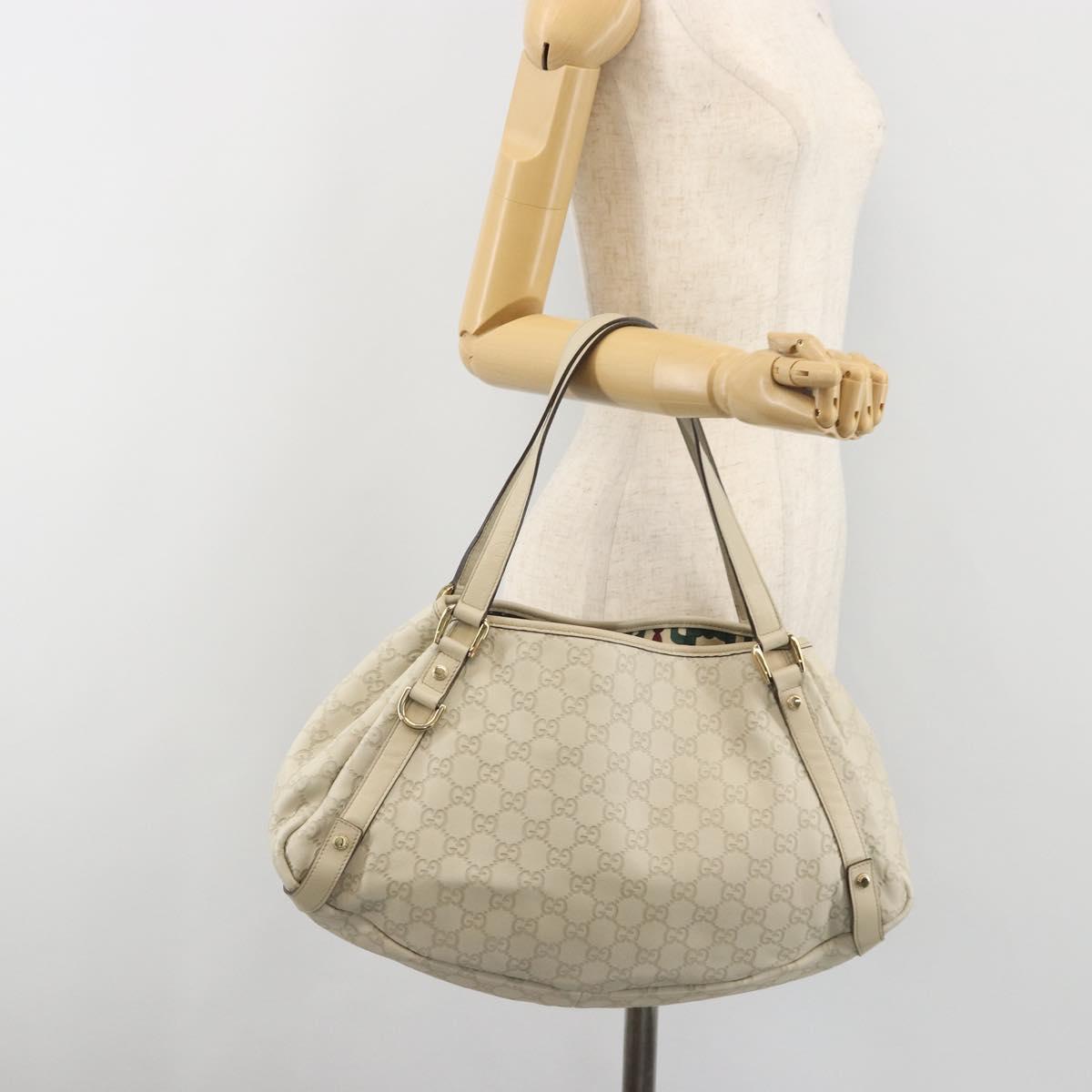 GUCCI GG Canvas Guccissima Abbey Tote Bag Leather White Gold 130736 Auth 194757V