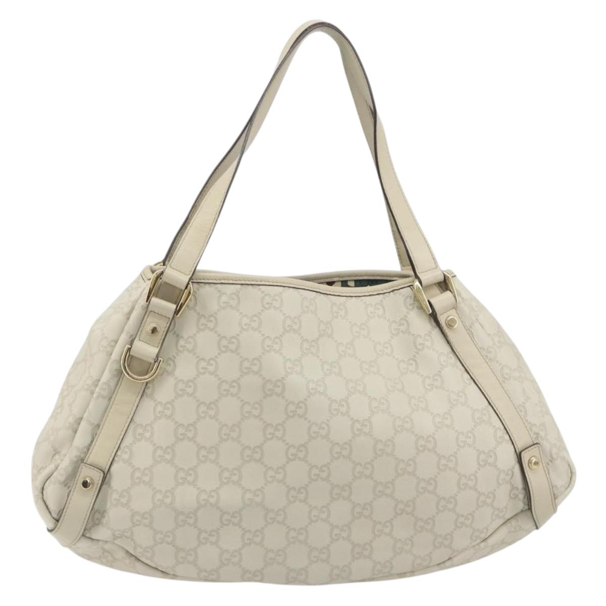 GUCCI GG Canvas Guccissima Abbey Tote Bag Leather White Gold 130736 Auth 194757V