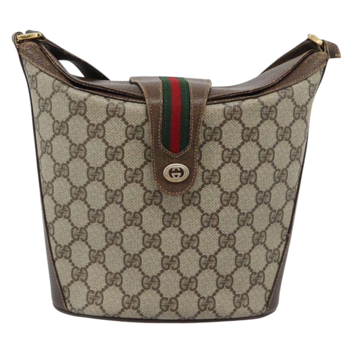 GUCCI GG Supreme Web Sherry Line Bag PVC Beige Gold 904 02 001 Auth 194758