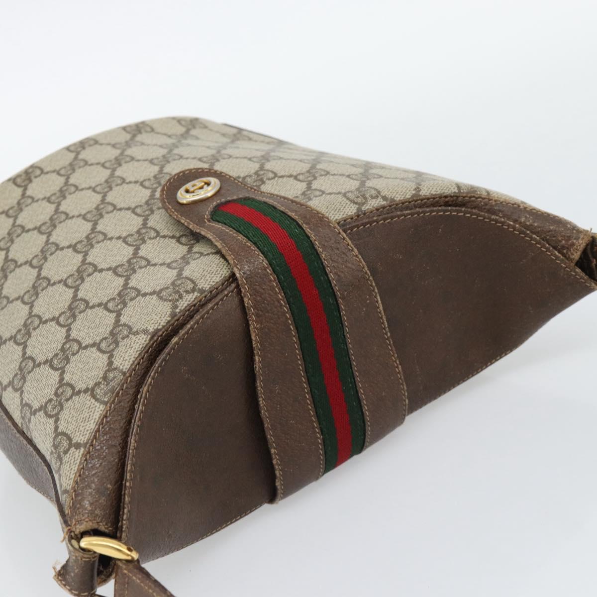 GUCCI GG Supreme Web Sherry Line Bag PVC Beige Gold 904 02 001 Auth 194758