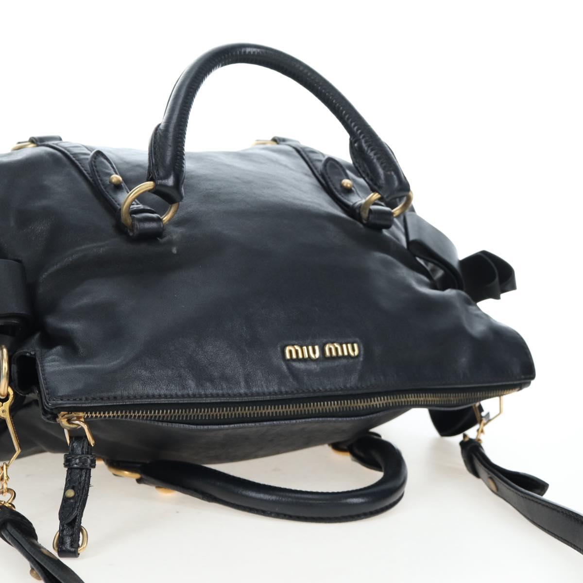 Miu Miu Hand Bag Leather 2way Black Gold Auth 194760V