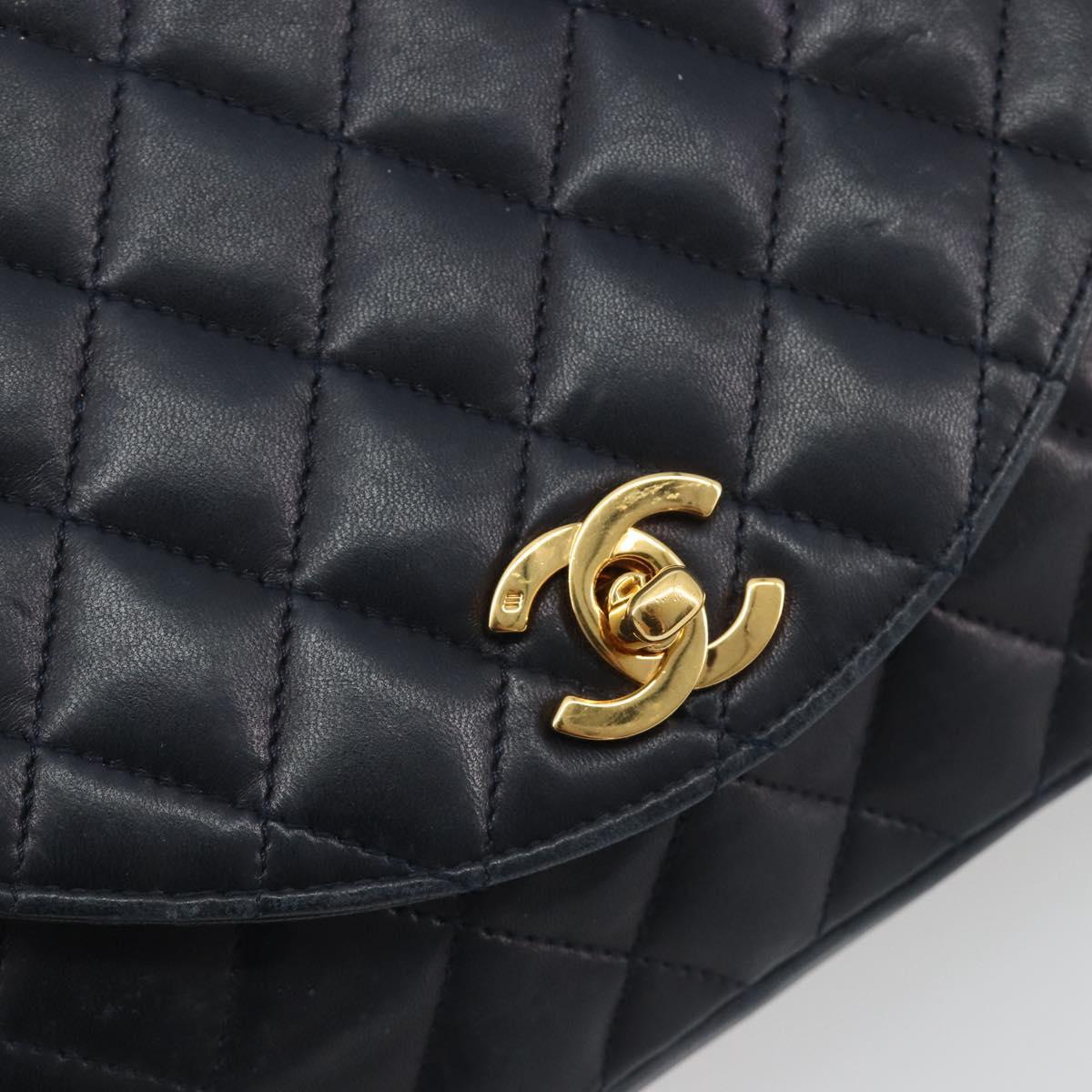 CHANEL Matelasse Chain Shoulder Bag Lamb Skin Navy Gold CC Auth 194761
