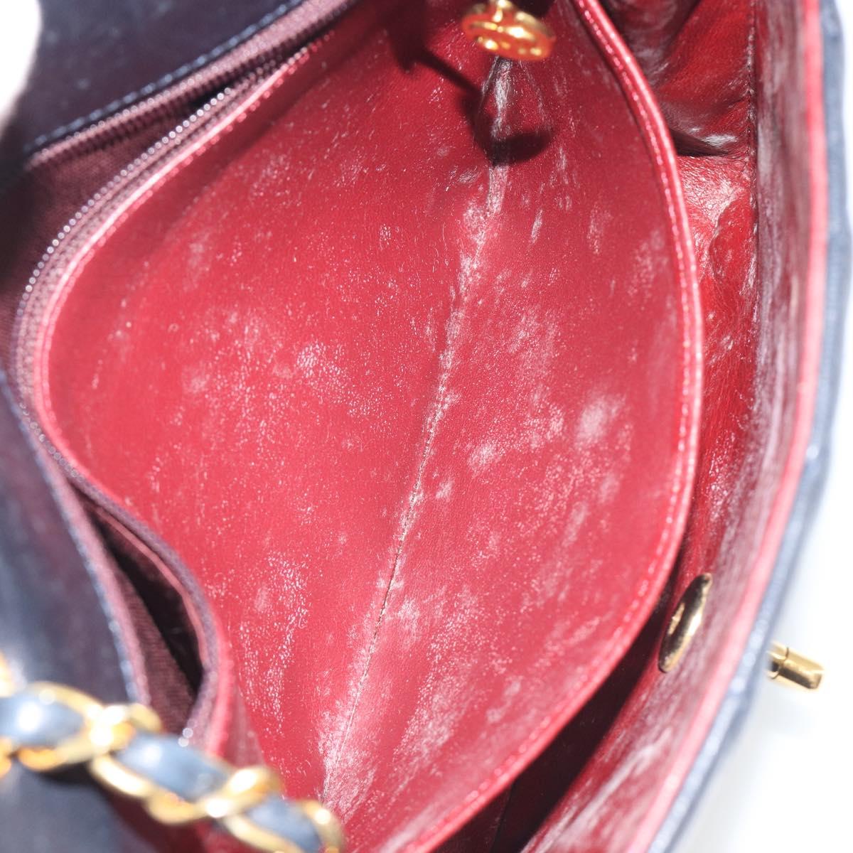 CHANEL Matelasse Chain Shoulder Bag Lamb Skin Navy Gold CC Auth 194761