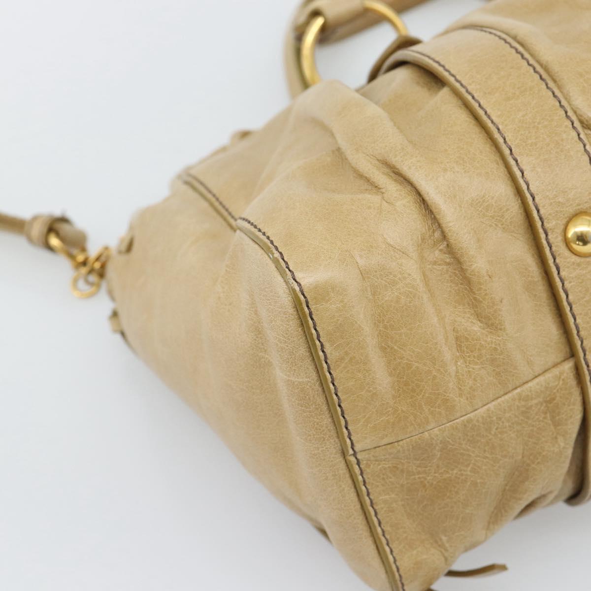 Miu Miu Hand Bag Leather 2way Beige Gold Auth 194762M