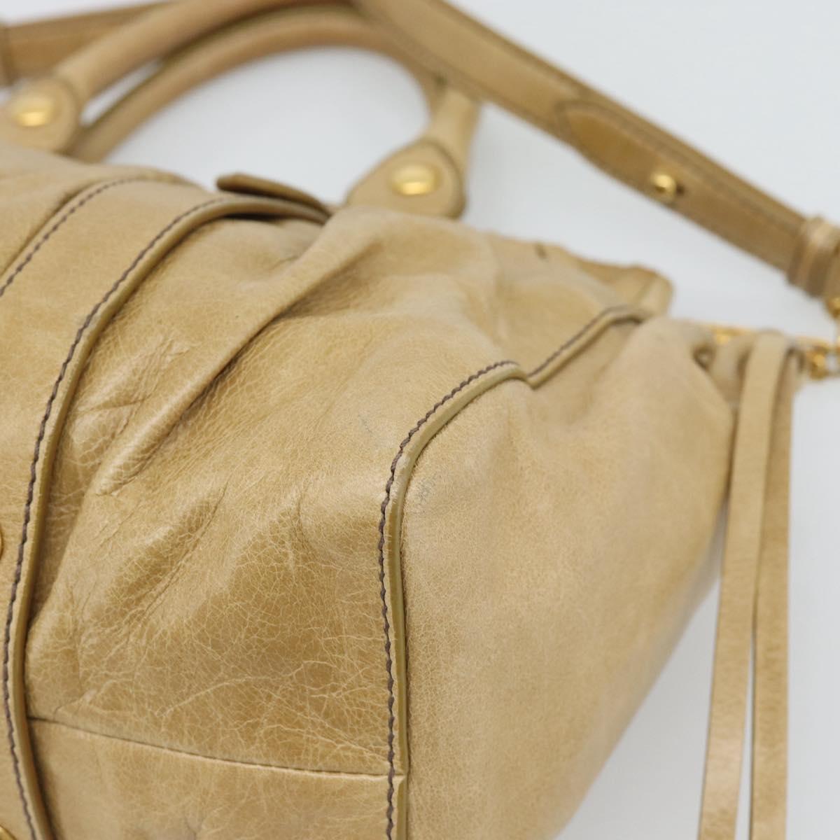 Miu Miu Hand Bag Leather 2way Beige Gold Auth 194762M