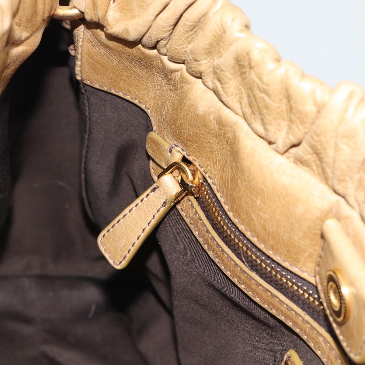Miu Miu Hand Bag Leather 2way Beige Gold Auth 194762M
