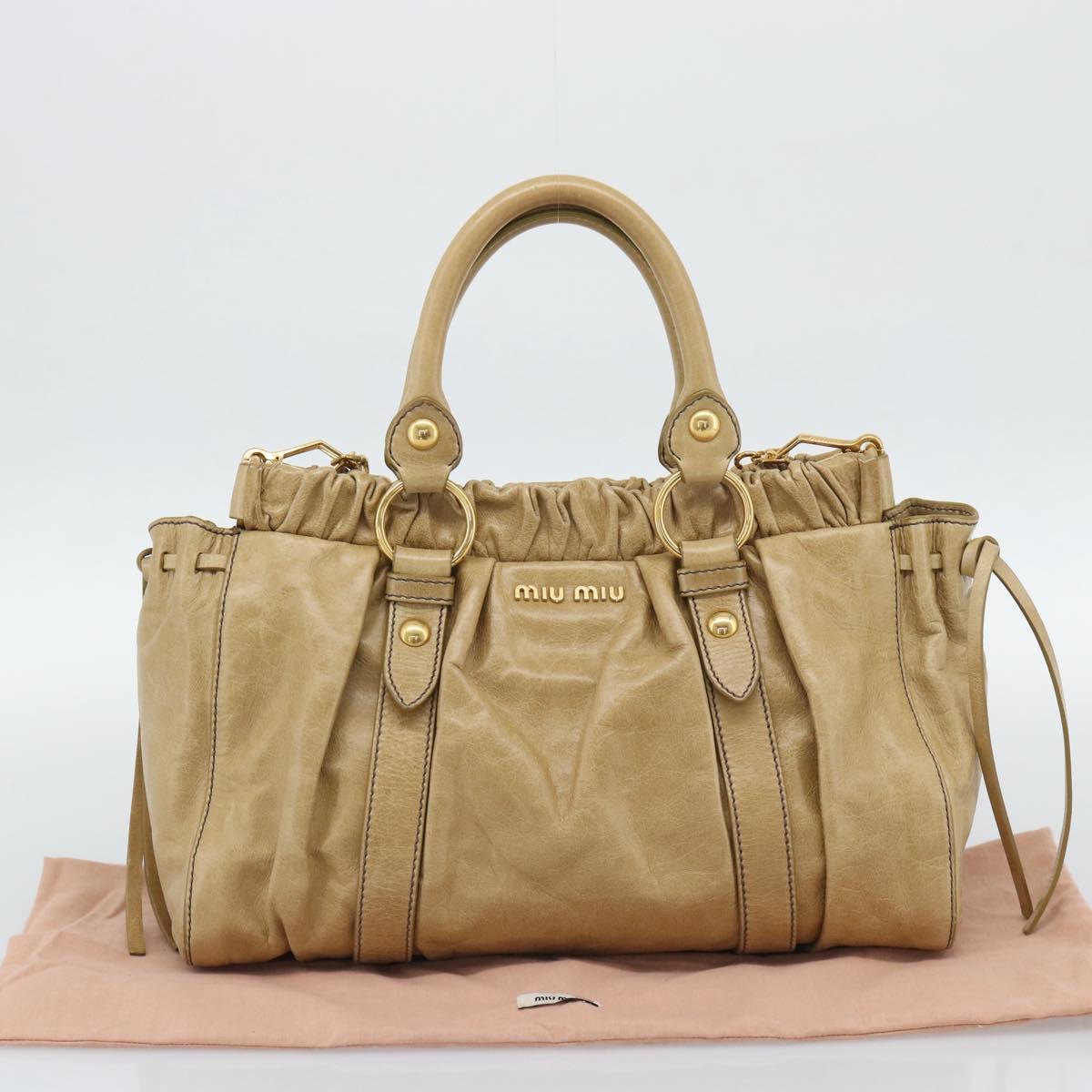 Miu Miu Hand Bag Leather 2way Beige Gold Auth 194762M