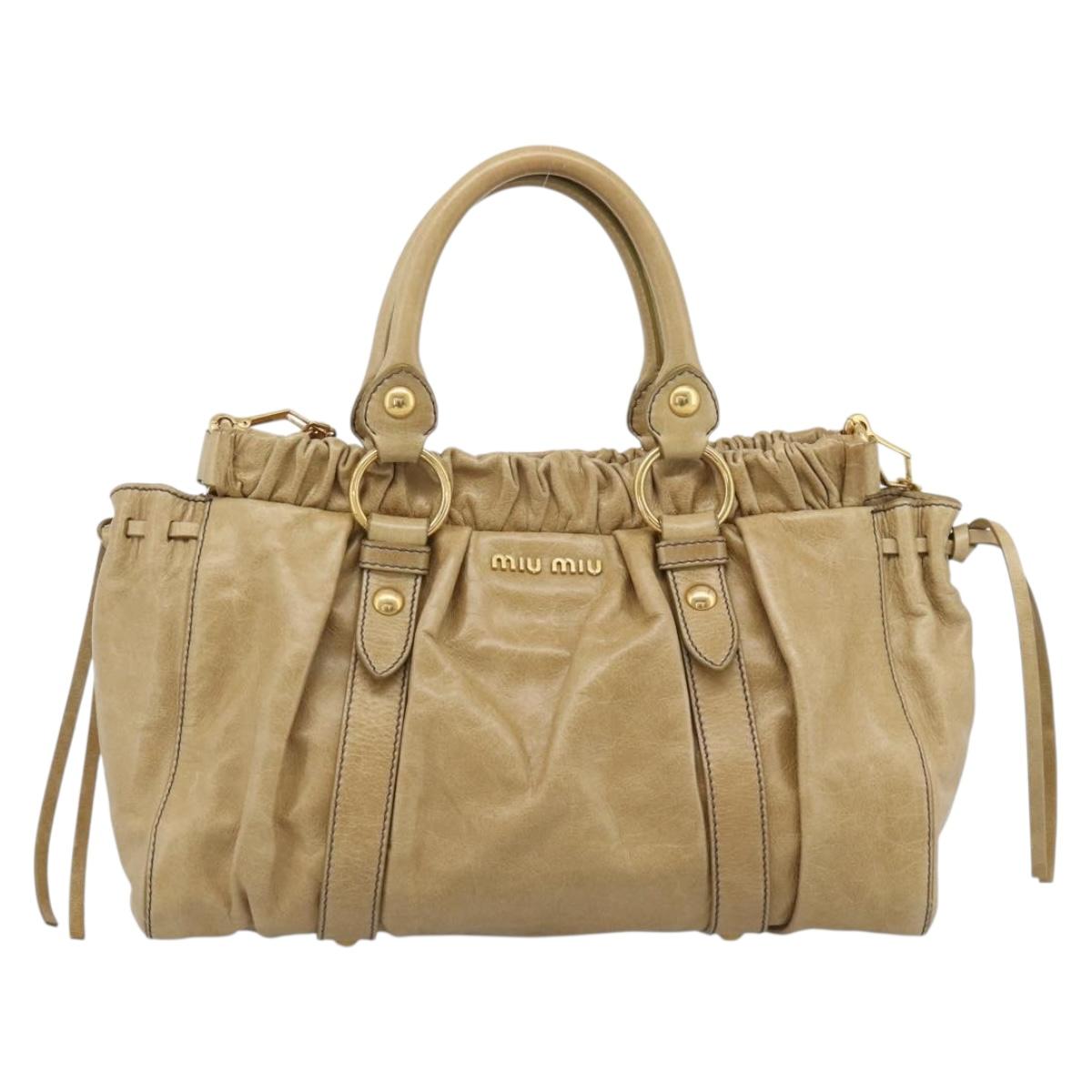 Miu Miu Hand Bag Leather 2way Beige Gold Auth 194762M