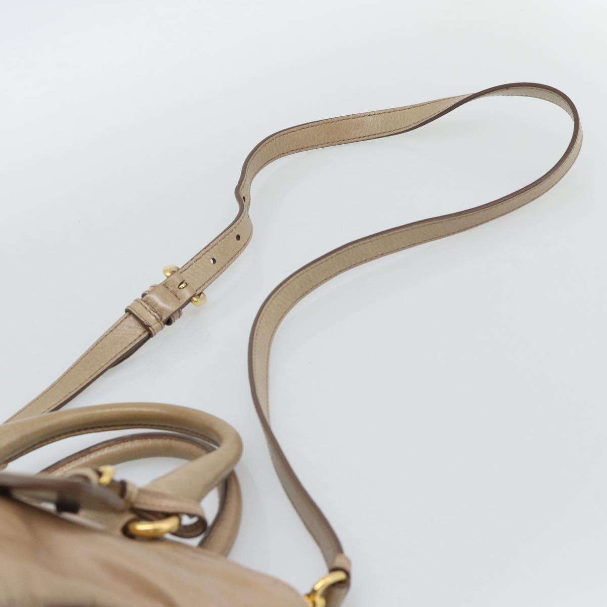 PRADA Hand Bag Leather 2way Beige Gold Auth 194763M