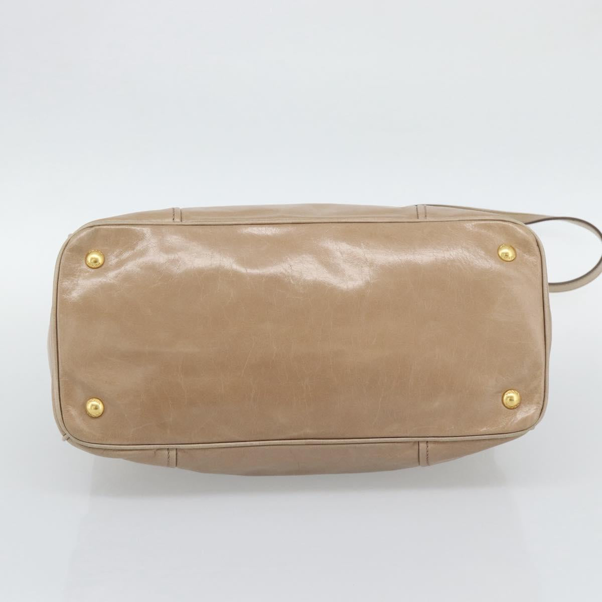 PRADA Hand Bag Leather 2way Beige Gold Auth 194763M