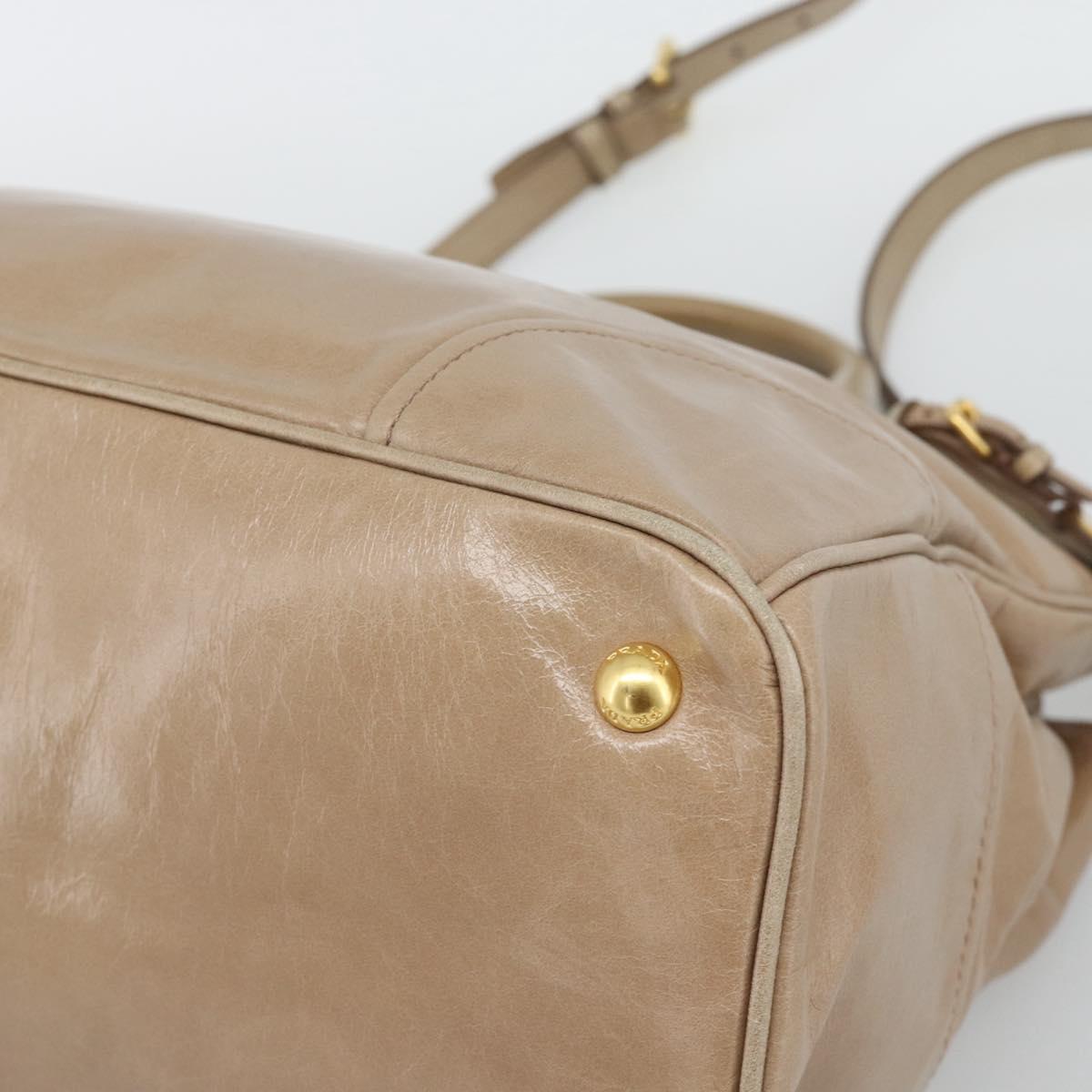 PRADA Hand Bag Leather 2way Beige Gold Auth 194763M