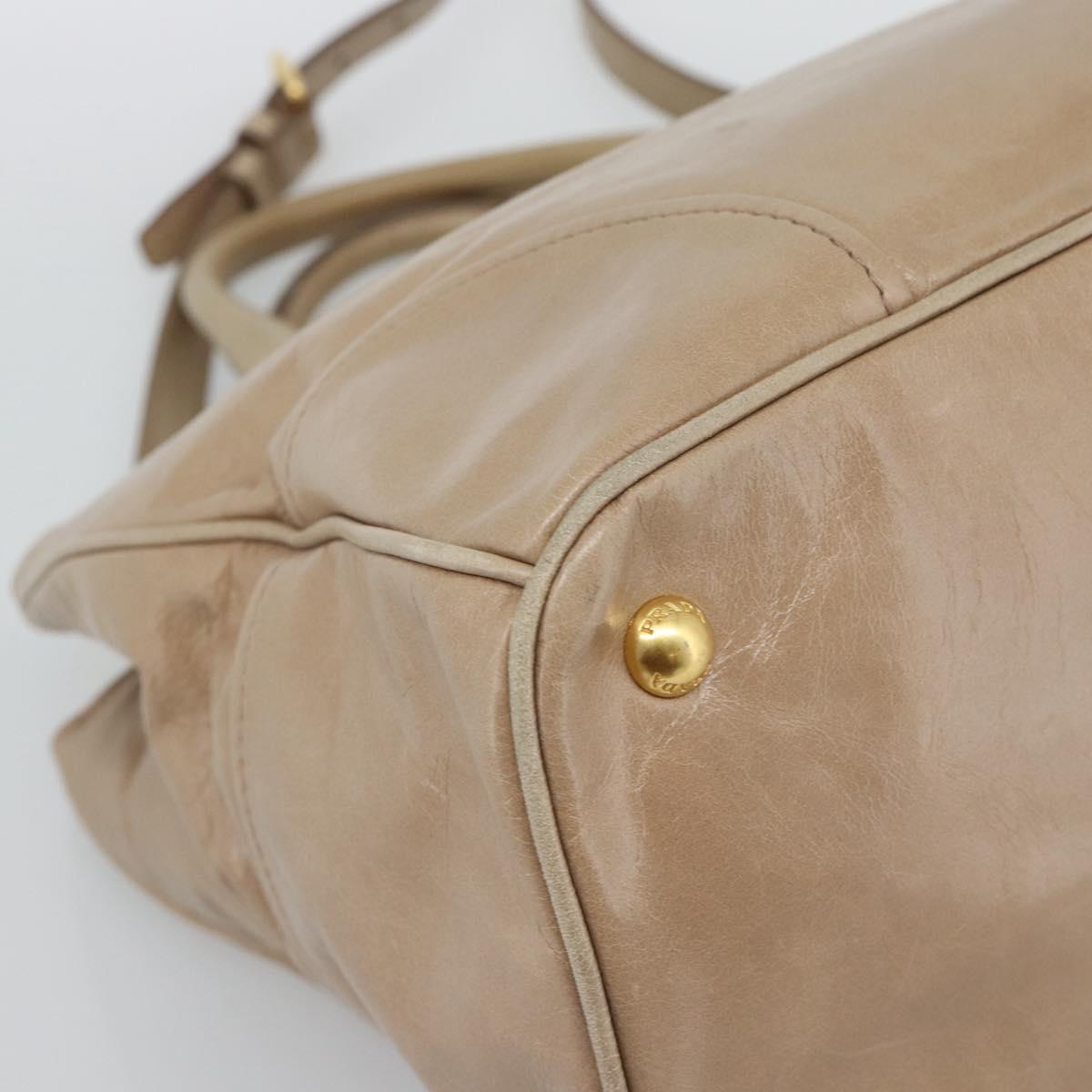 PRADA Hand Bag Leather 2way Beige Gold Auth 194763M