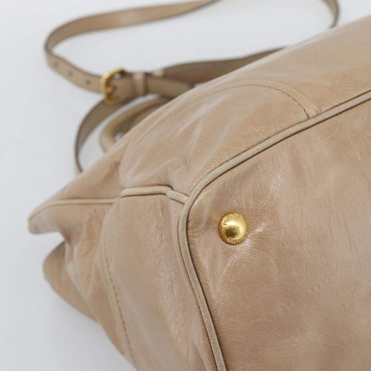 PRADA Hand Bag Leather 2way Beige Gold Auth 194763M
