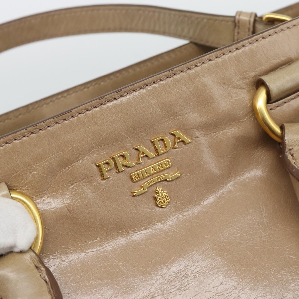 PRADA Hand Bag Leather 2way Beige Gold Auth 194763M