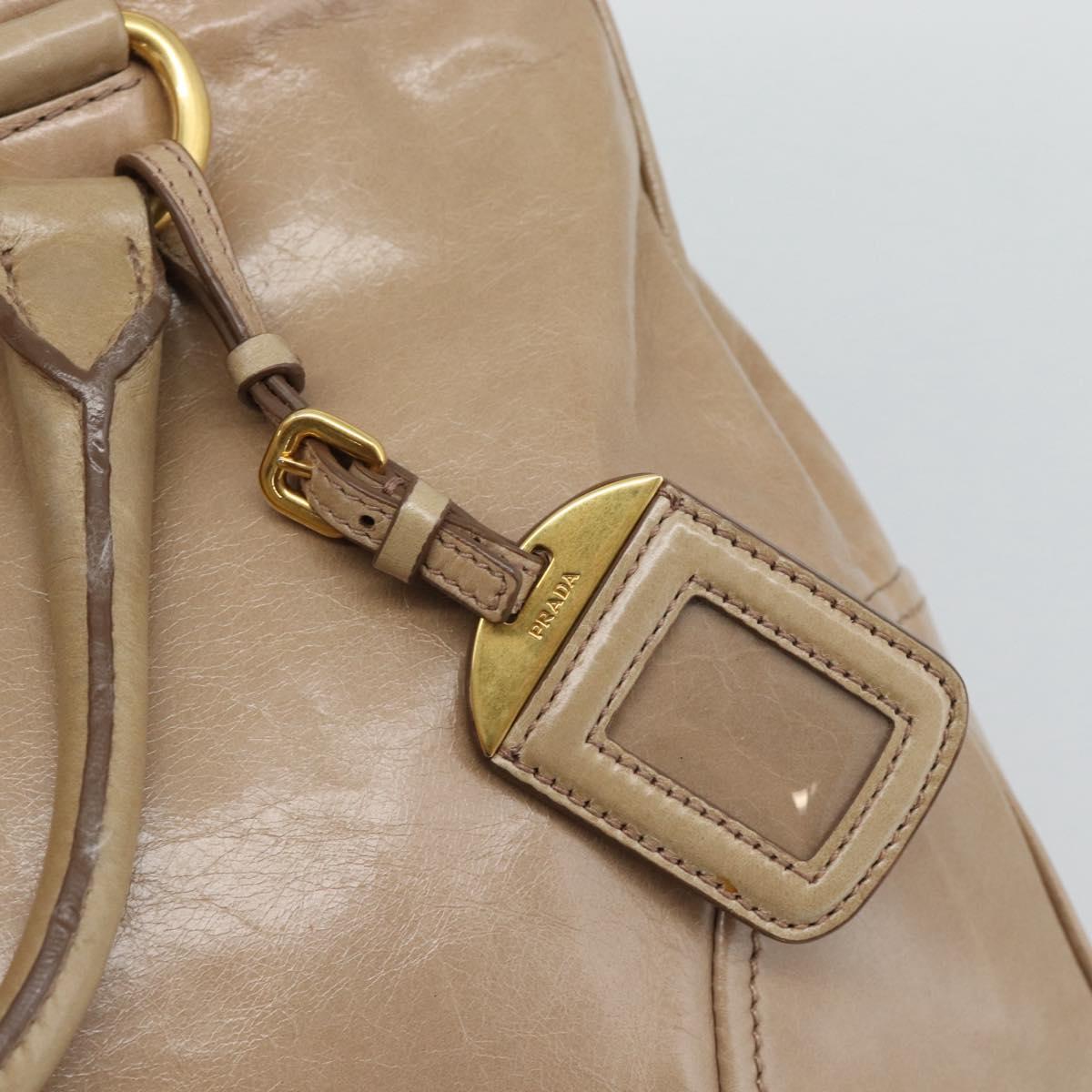 PRADA Hand Bag Leather 2way Beige Gold Auth 194763M