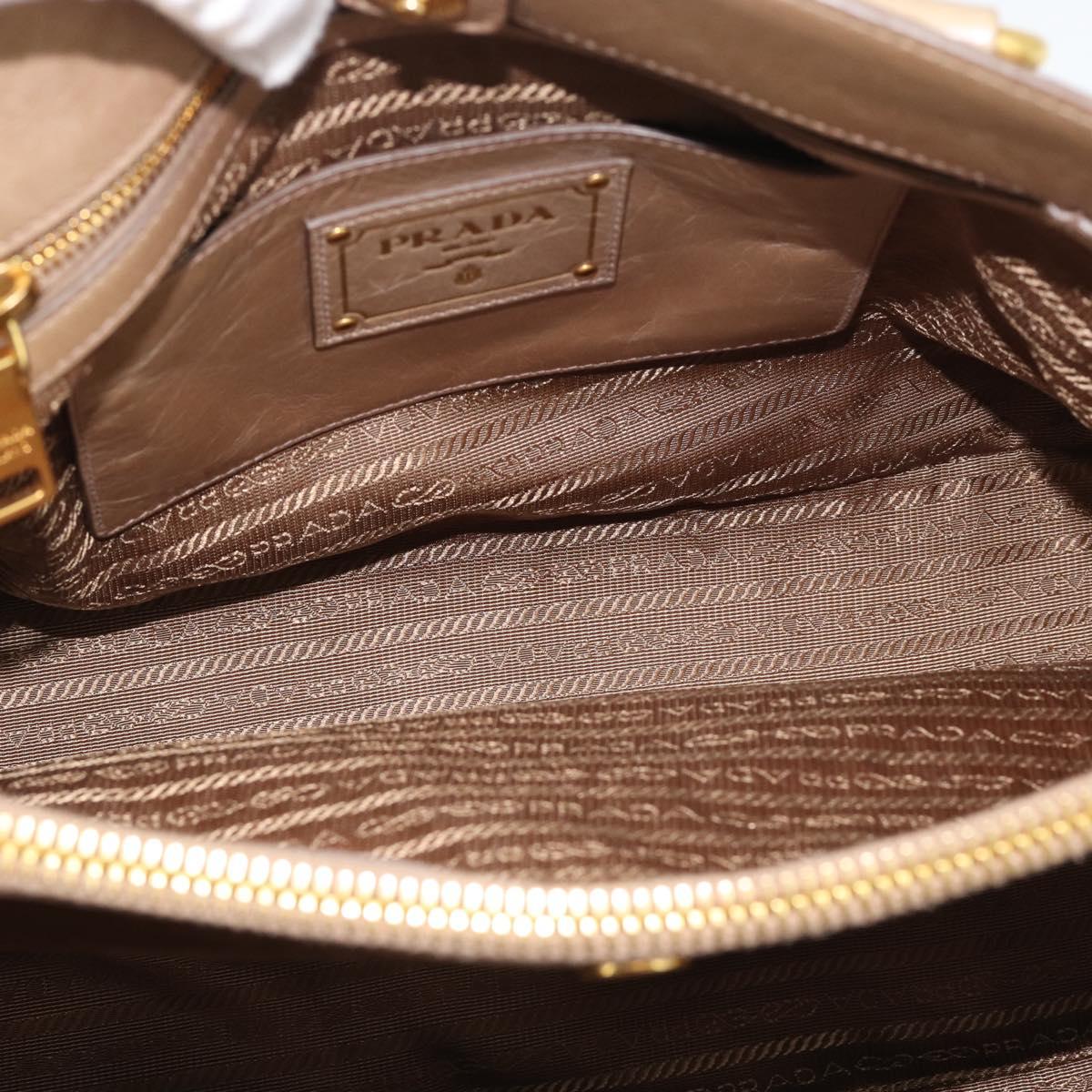 PRADA Hand Bag Leather 2way Beige Gold Auth 194763M