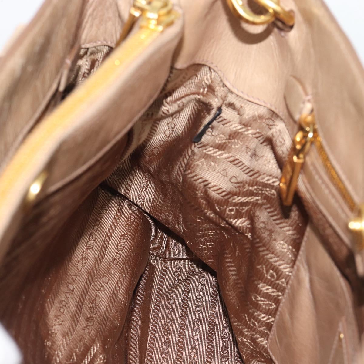 PRADA Hand Bag Leather 2way Beige Gold Auth 194763M
