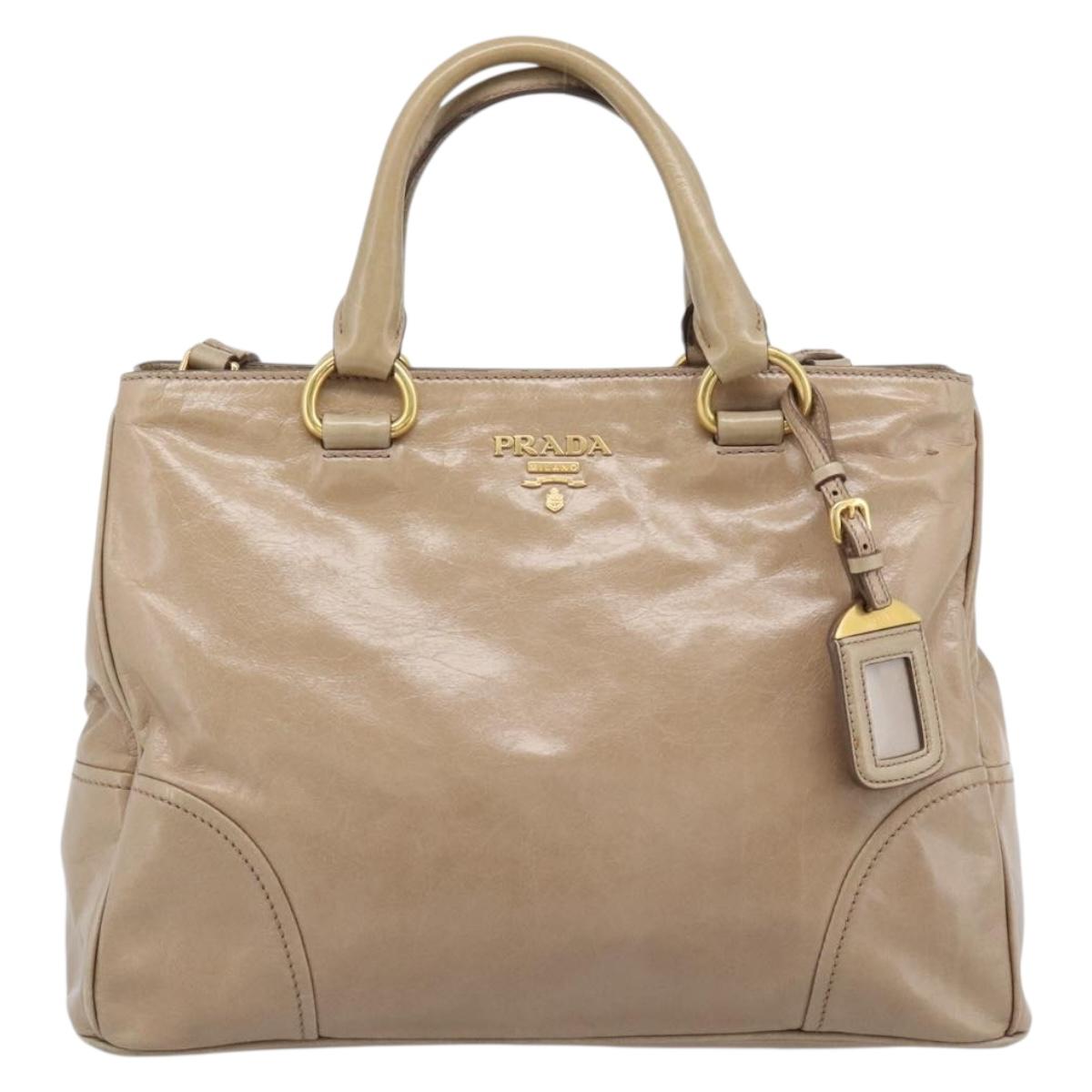 PRADA Hand Bag Leather 2way Beige Gold Auth 194763M