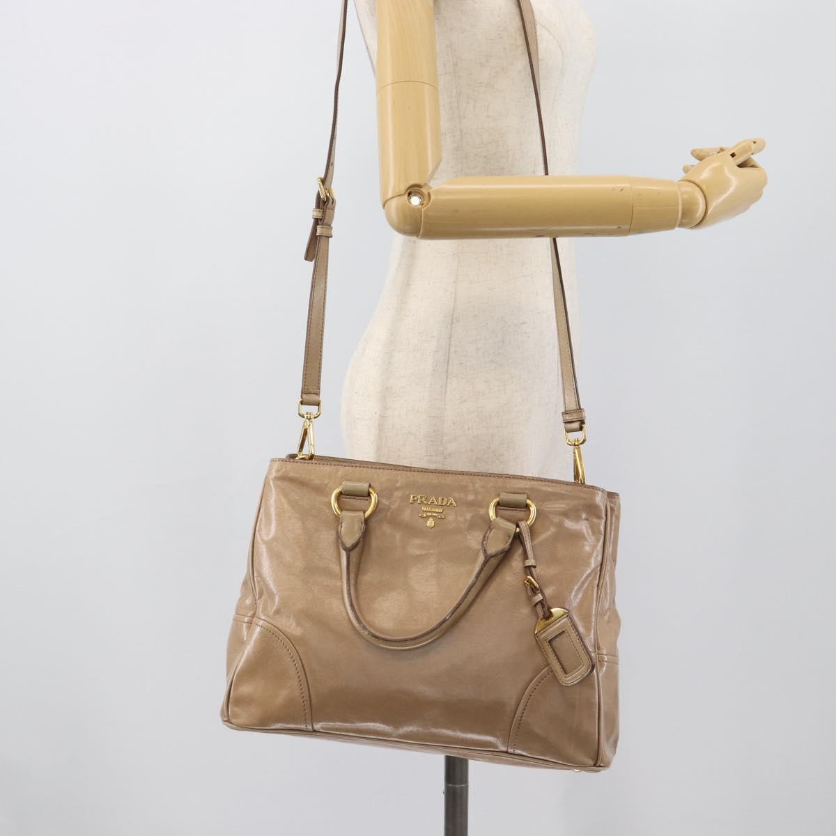 PRADA Hand Bag Leather 2way Beige Gold Auth 194763M