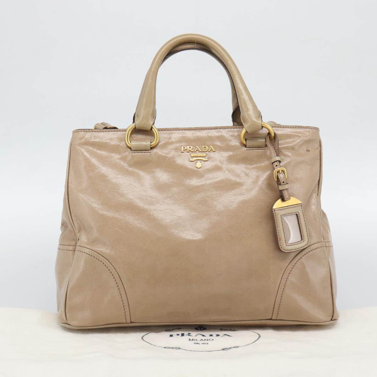 PRADA Hand Bag Leather 2way Beige Gold Auth 194763M