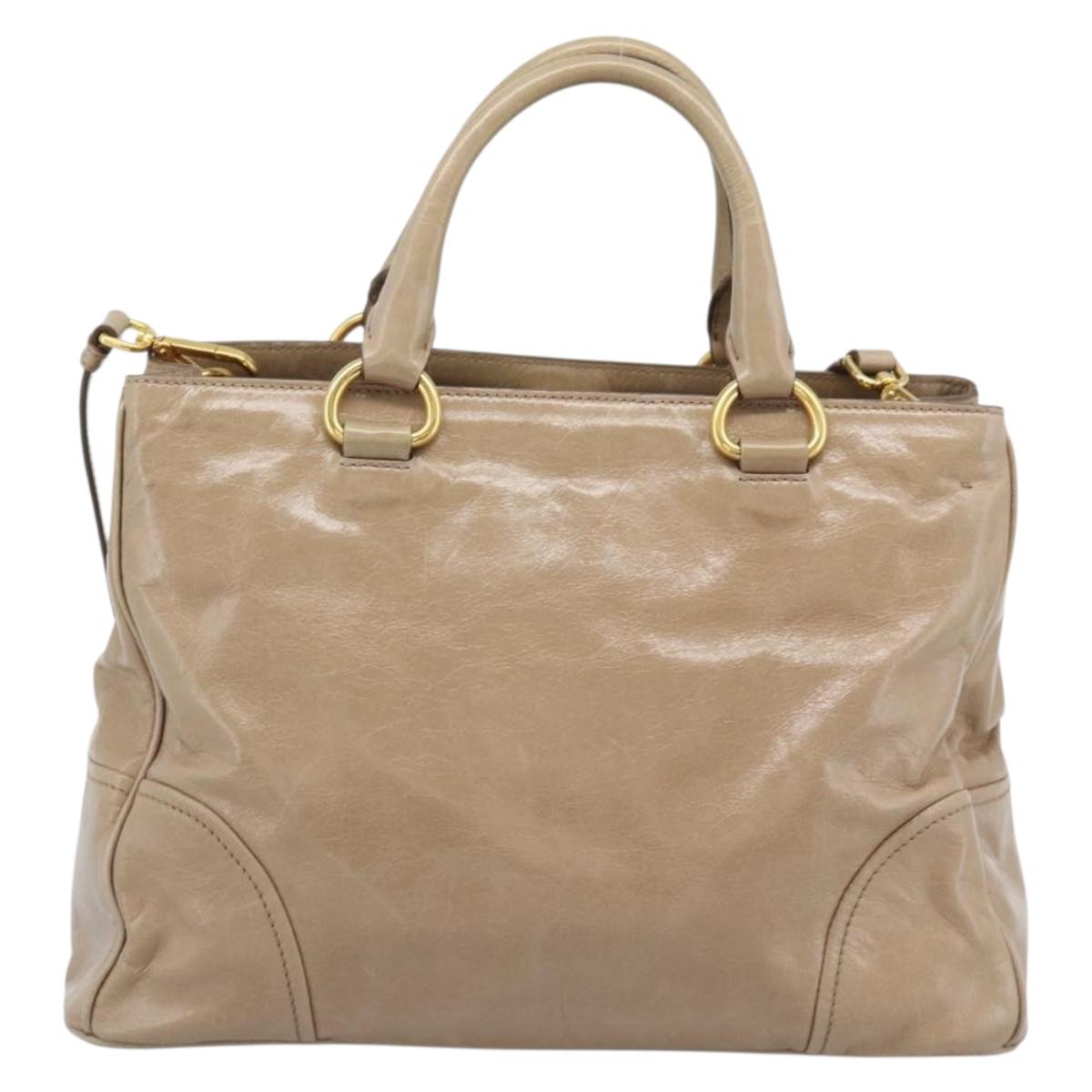 PRADA Hand Bag Leather 2way Beige Gold Auth 194763M