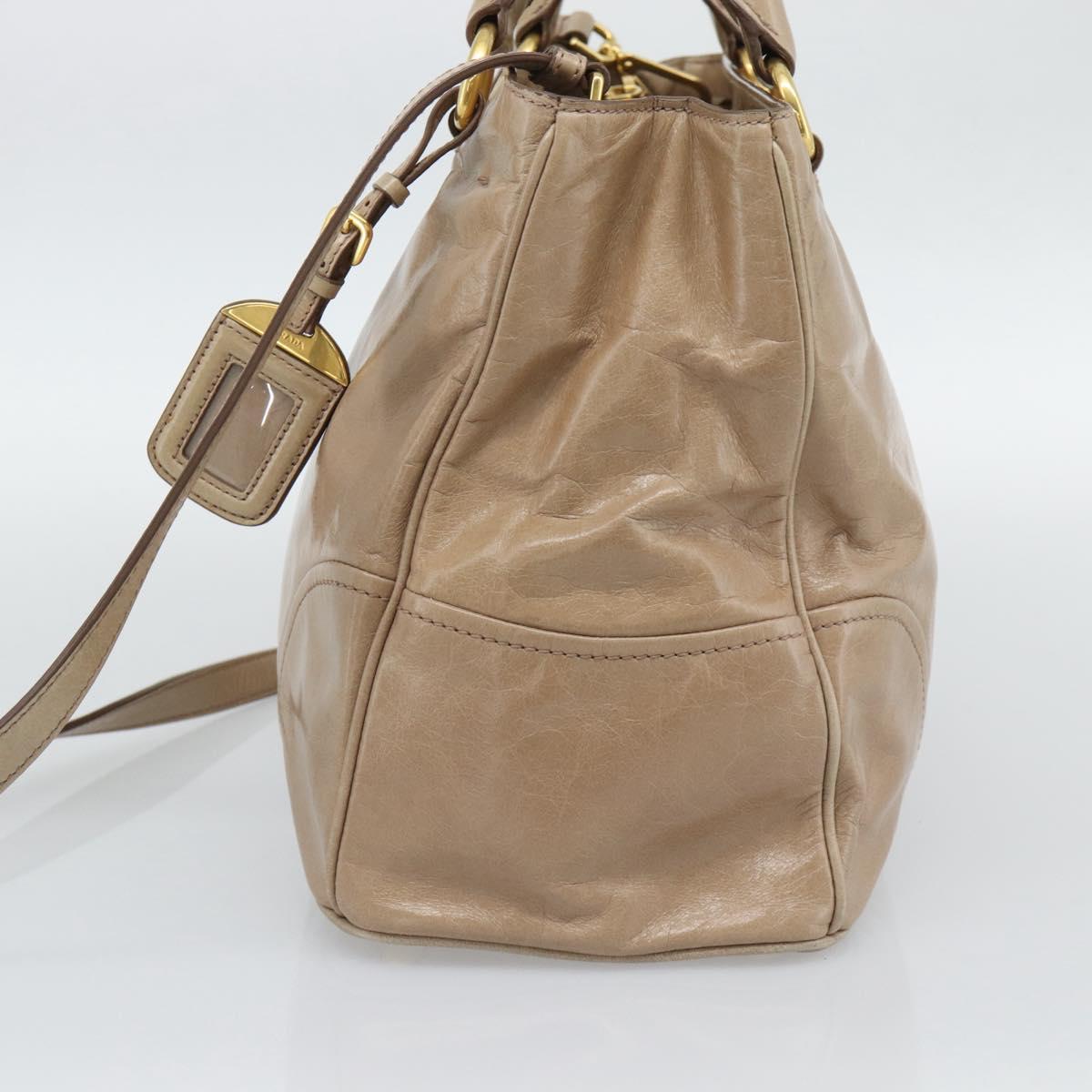 PRADA Hand Bag Leather 2way Beige Gold Auth 194763M