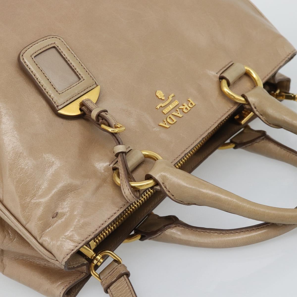 PRADA Hand Bag Leather 2way Beige Gold Auth 194763M