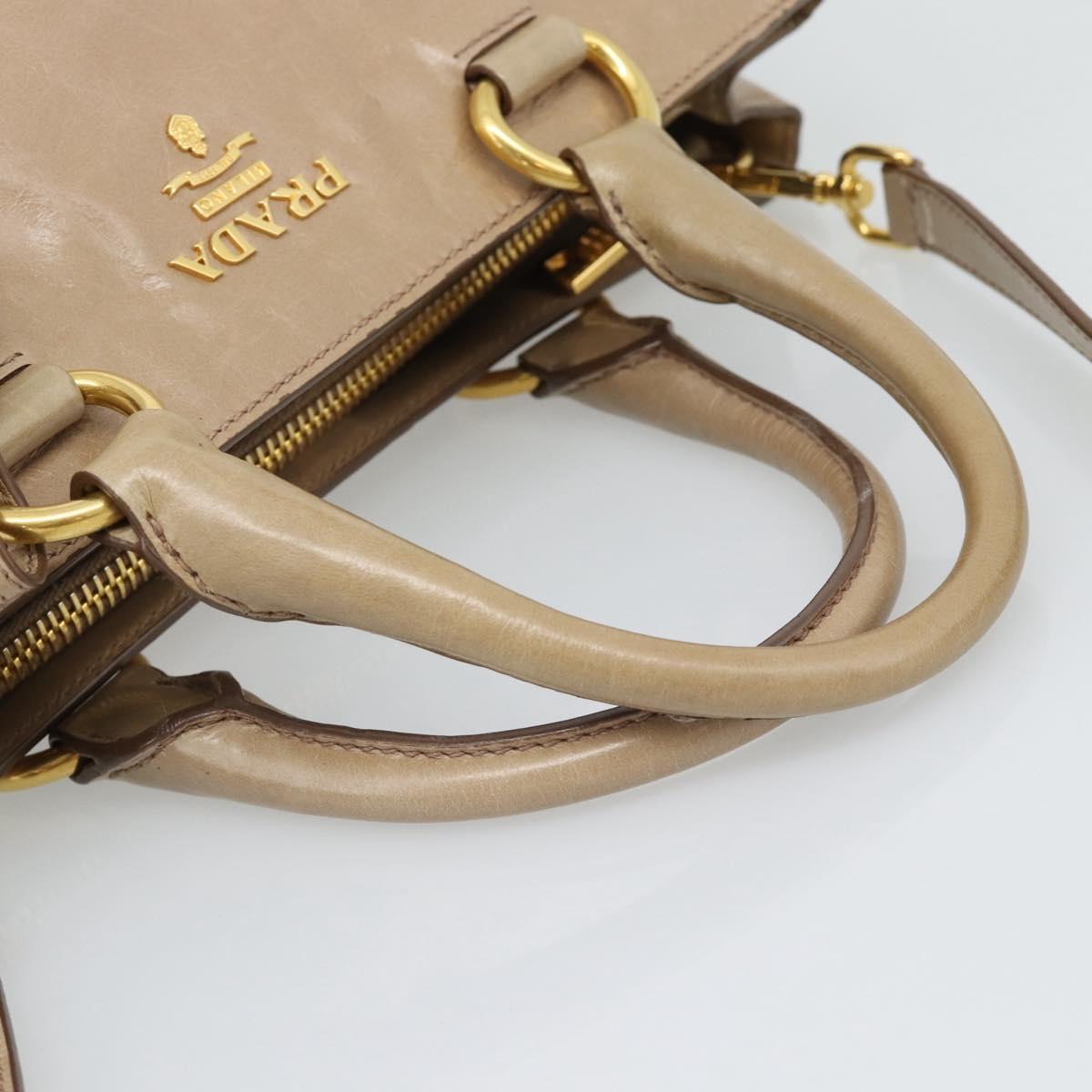 PRADA Hand Bag Leather 2way Beige Gold Auth 194763M
